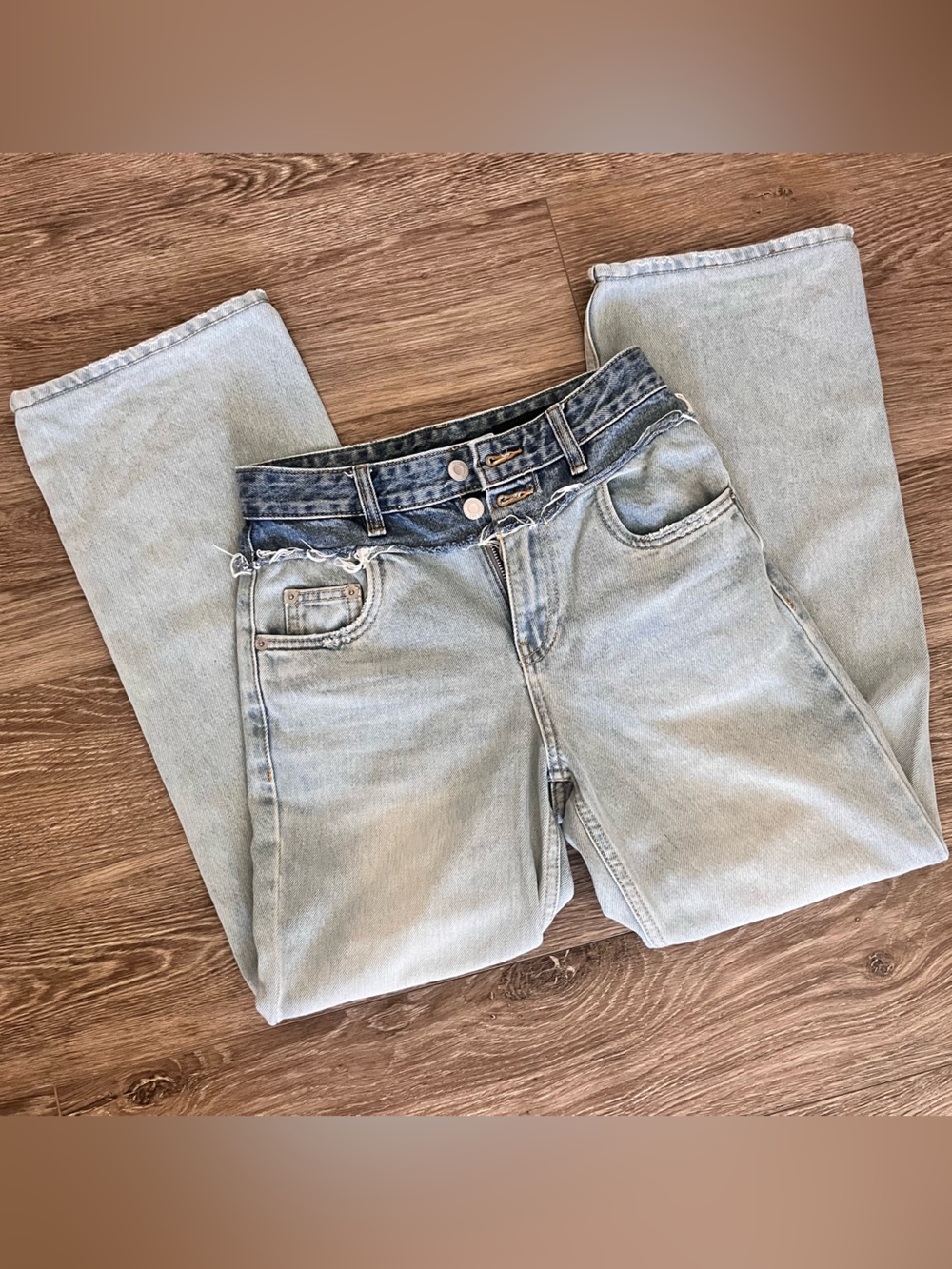 MO&CO light wash unique flare jeans